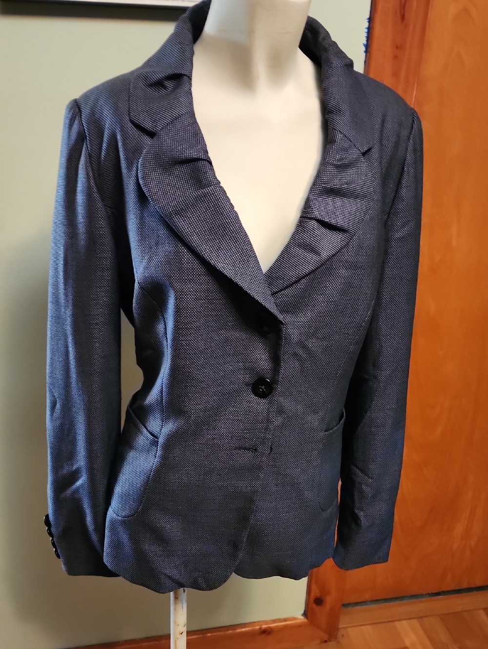 Armani Collezioni Navy Textured Blazer with Notched Lapel
